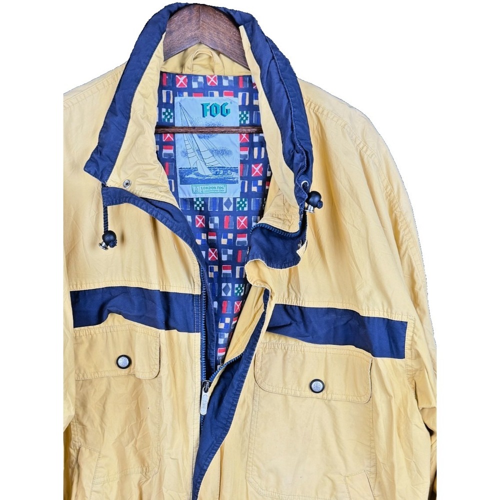 Vintage London Fog FOG Mens XL Yellow Windbreaker Jacket Nautical Flag Sailboat